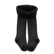 Caqnni Toddler Kids Baby Little Girls Cotton Thick Polar Fleece Jacket Lined Warm Full Leggings Knitted Pantihose Sweatpants (4-6 Years,Z01-Black)